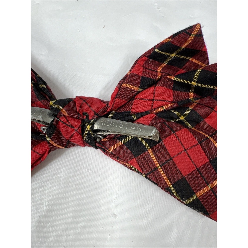 Vintage Royal Rust Resistant Clip on Bow Tie Bowtie 1960s 1970's Red Plaid - Picture 7 of 10